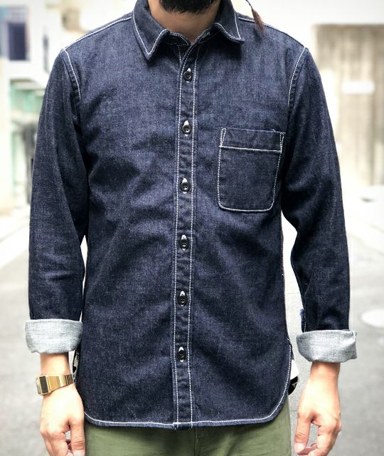 スタンドカラーシャツジャケット 8oz ミリタリー デニム デニム研究所 By Japan Blue